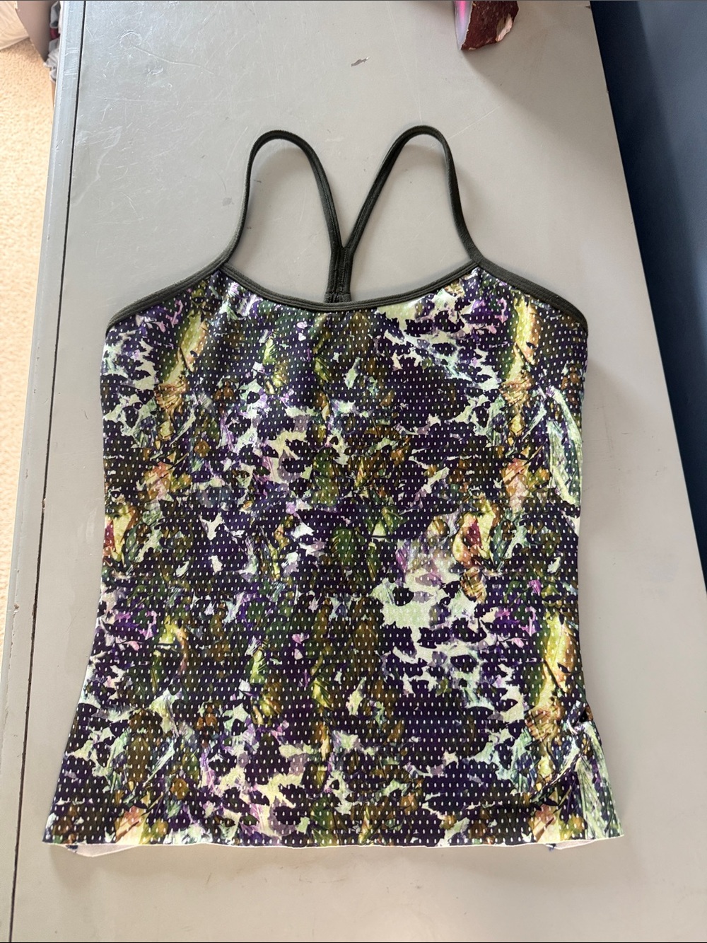 Lululemon power Y tank crop floral purple/green